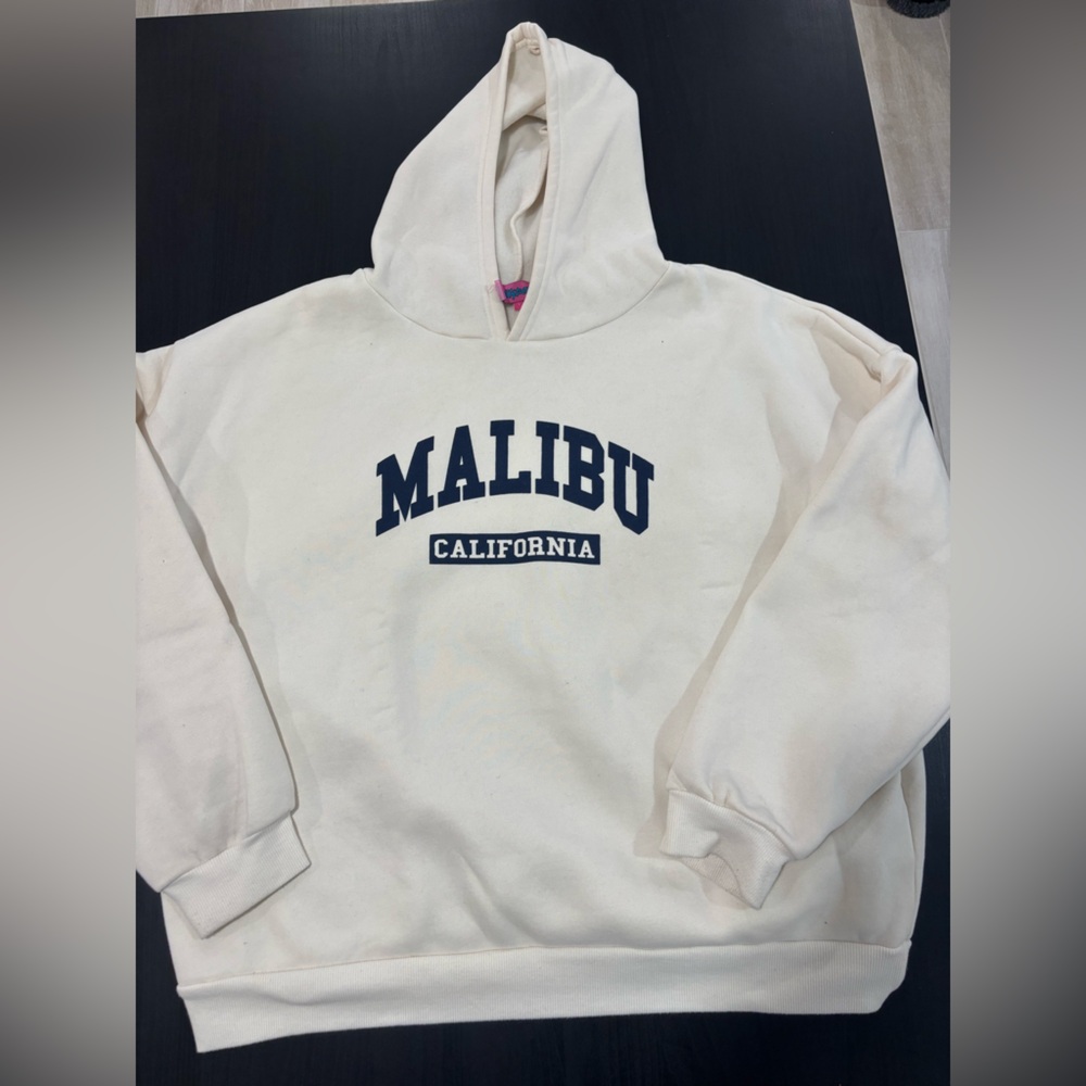 Edikted Malibu Cream Hoodie with Navy Print